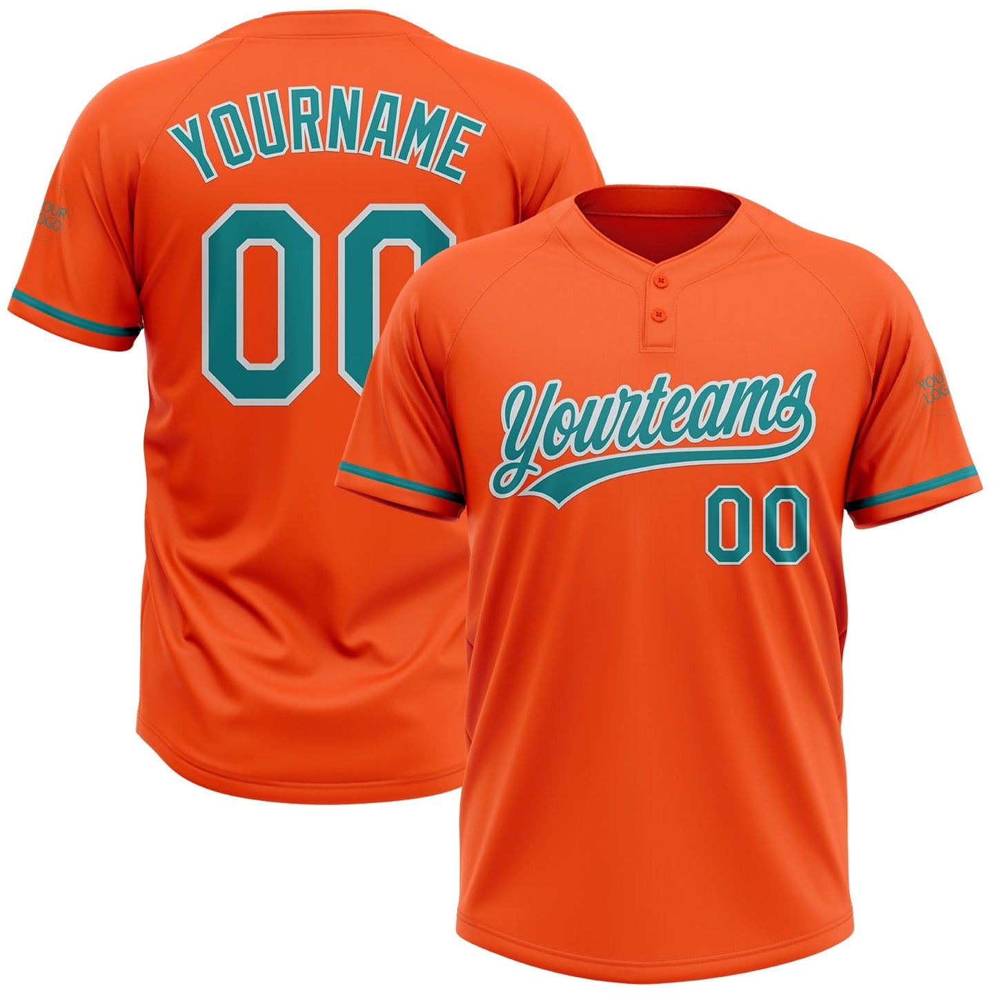 Custom Orange Teal-White Two-Button Unisex Softball Jersey - Main View