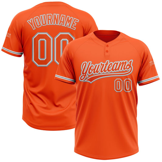 Custom Orange White-Gray Two-Button Unisex Softball Jersey - Main View