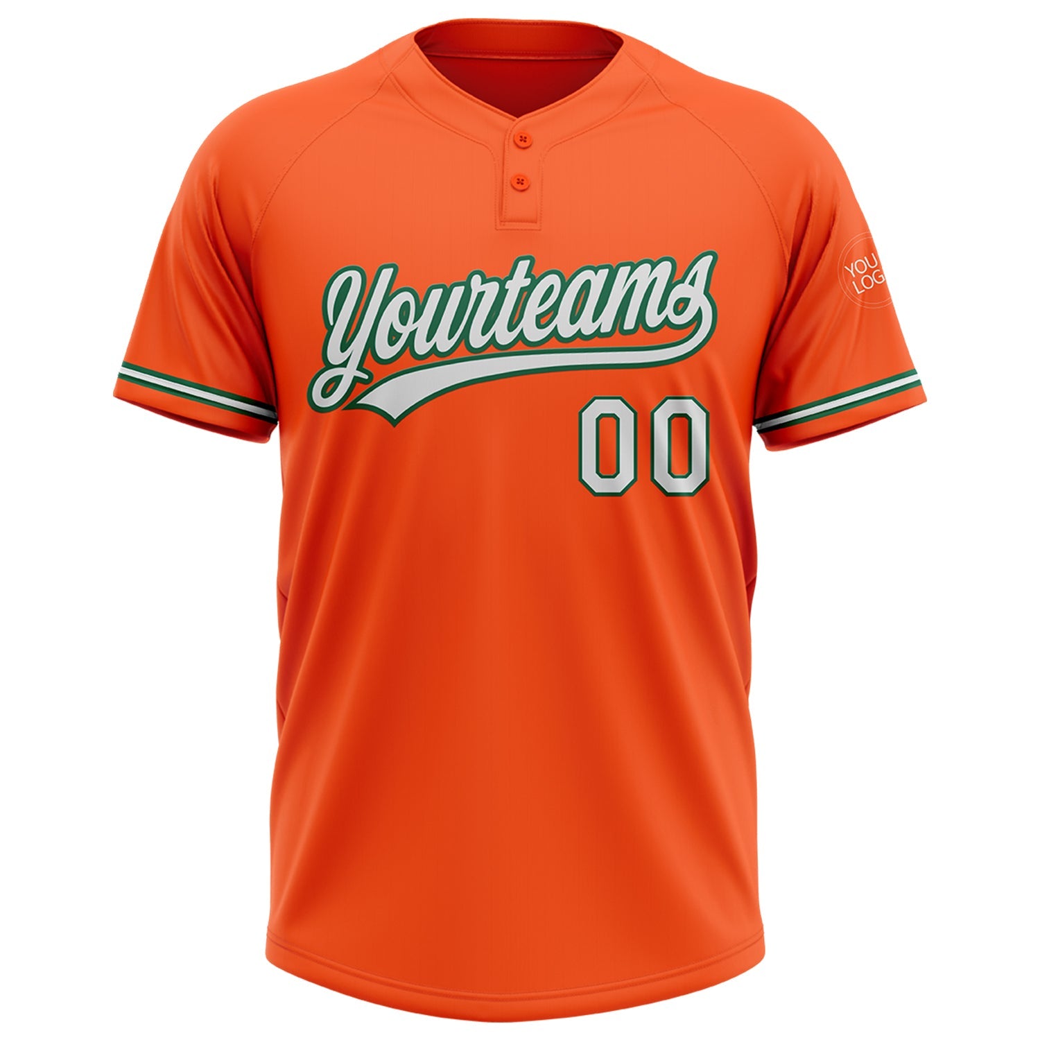 Custom Orange White-Kelly Green Two-Button Unisex Softball Jersey view 2