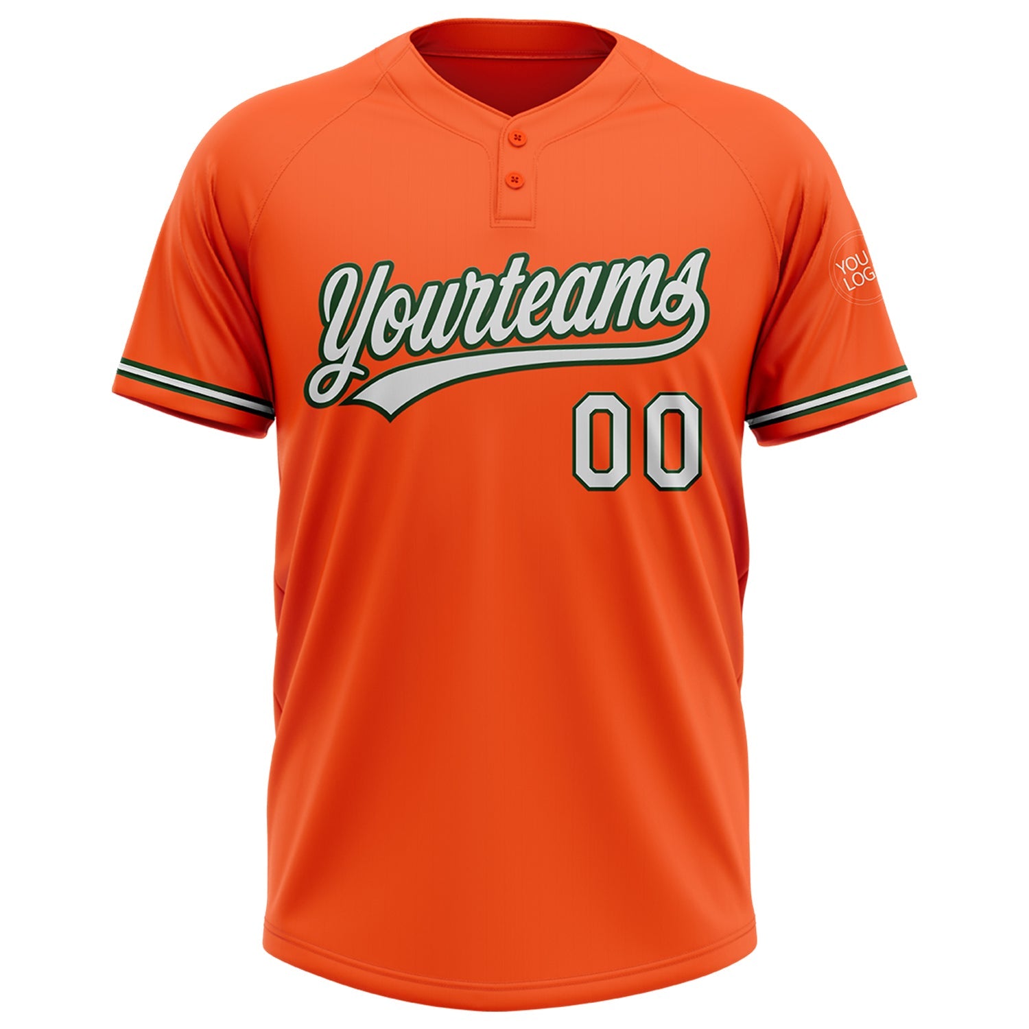 Custom Orange White-Green Two-Button Unisex Softball Jersey view 2