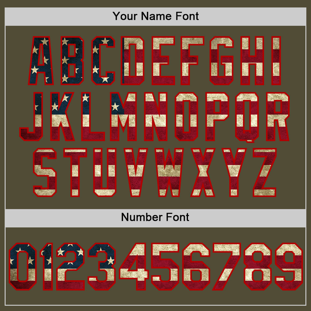 Custom Olive Vintage USA Flag-Red Salute To Service Two-Button Unisex Softball Jersey view 5