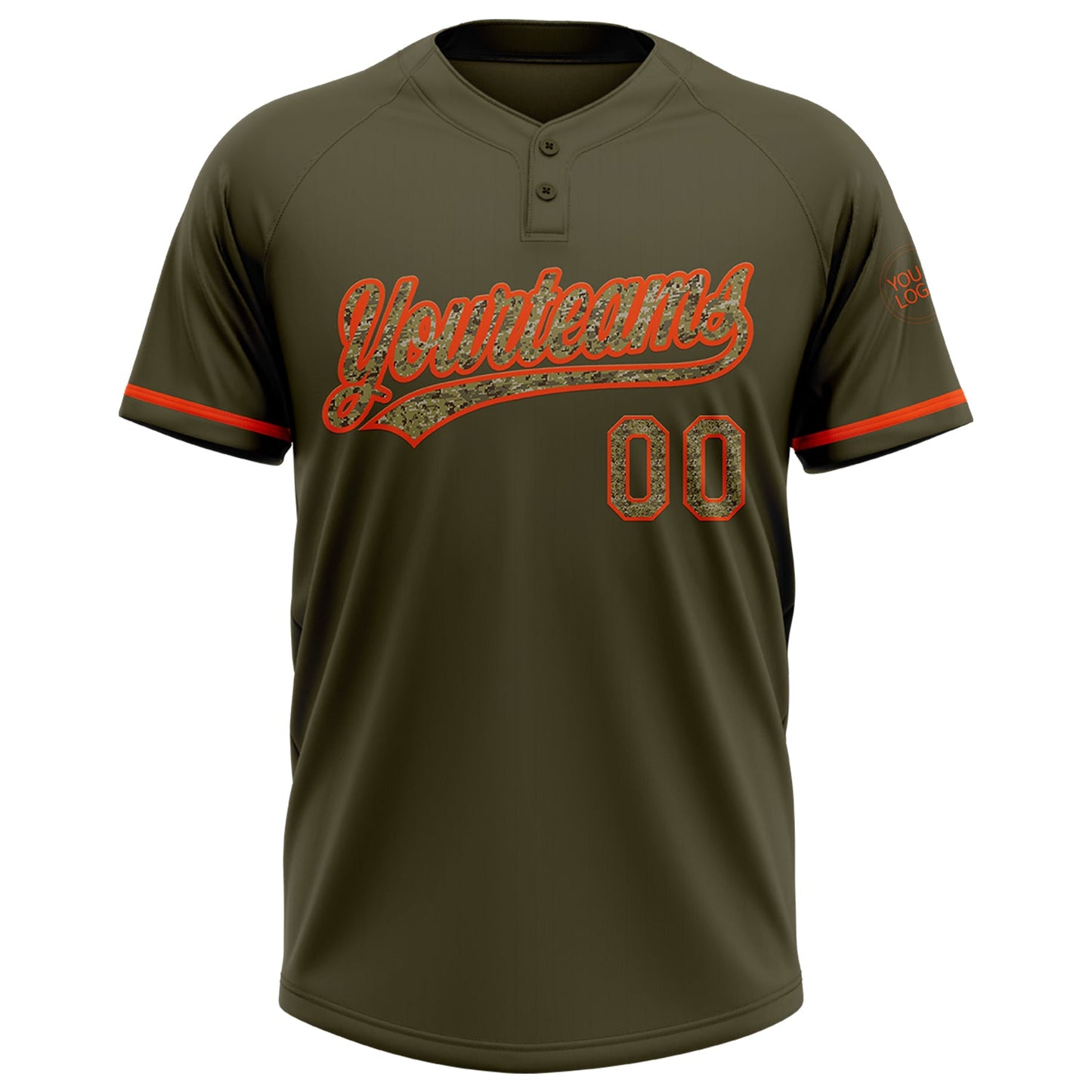 Custom Olive Camo-Orange Salute To Service Two-Button Unisex Softball Jersey view 2
