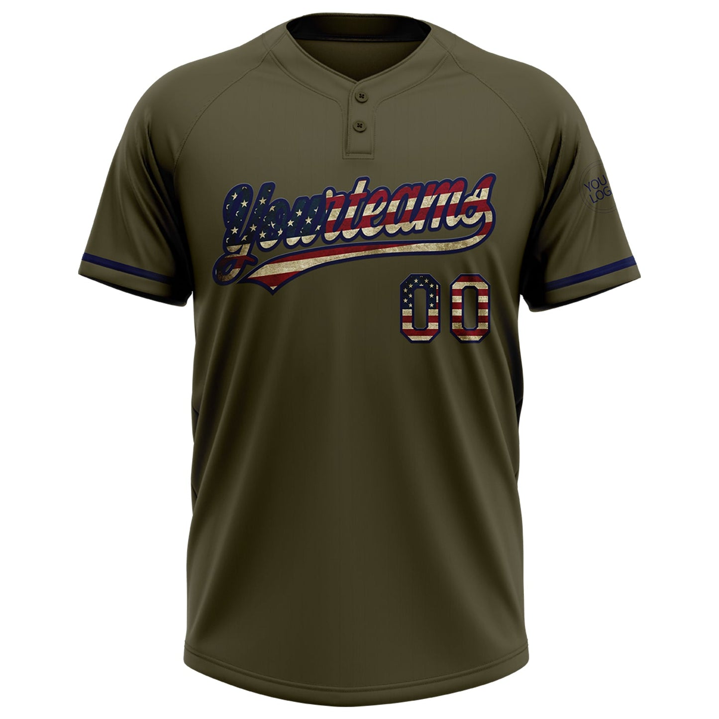Custom Olive Vintage USA Flag-Navy Salute To Service Two-Button Unisex Softball Jersey view 2