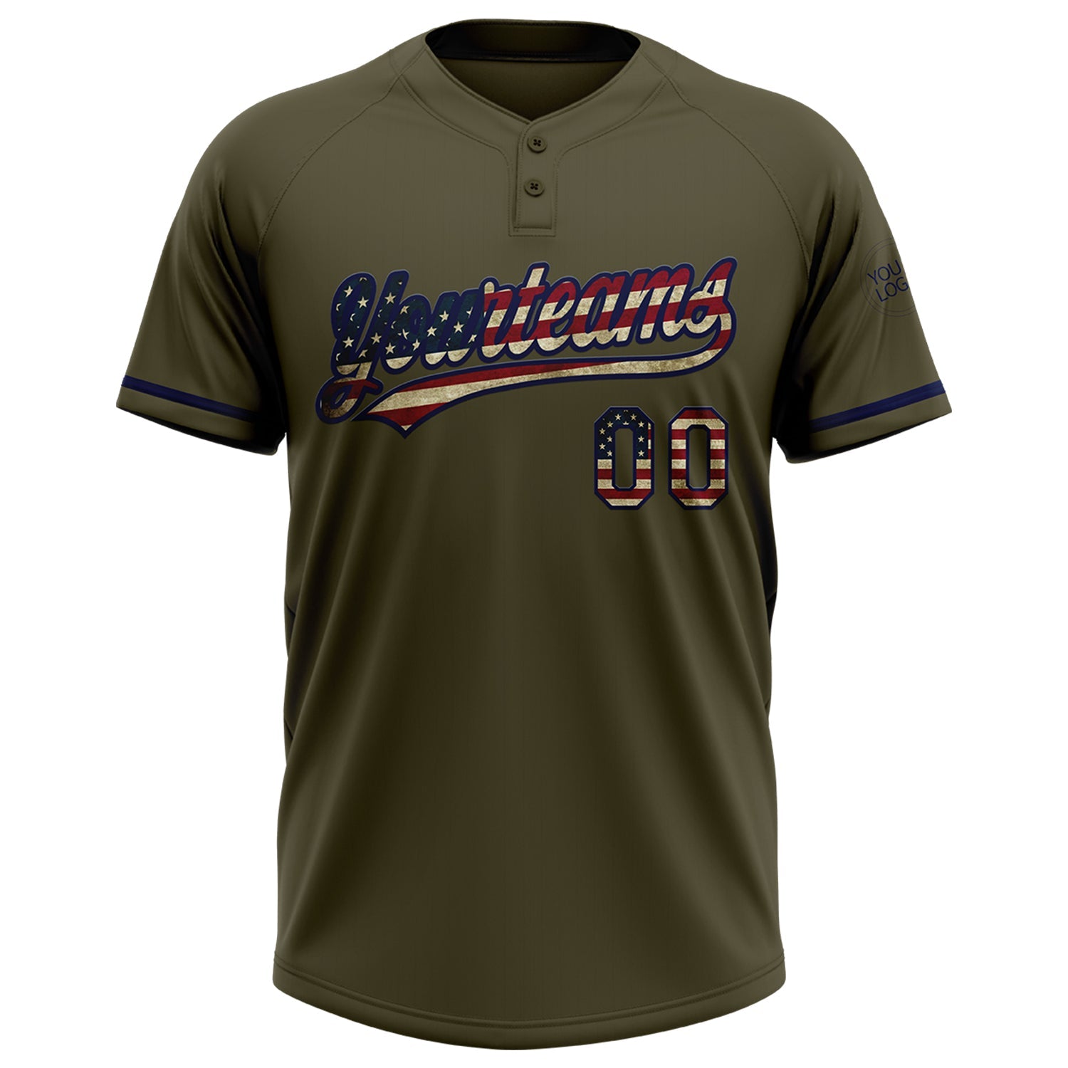 Custom Olive Vintage USA Flag-Navy Salute To Service Two-Button Unisex Softball Jersey view 2