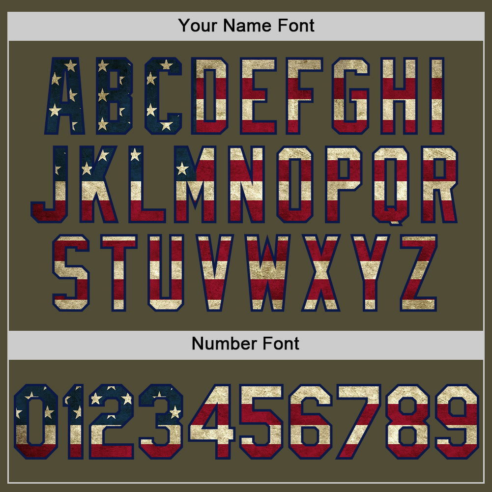Custom Olive Vintage USA Flag-Navy Salute To Service Two-Button Unisex Softball Jersey view 5