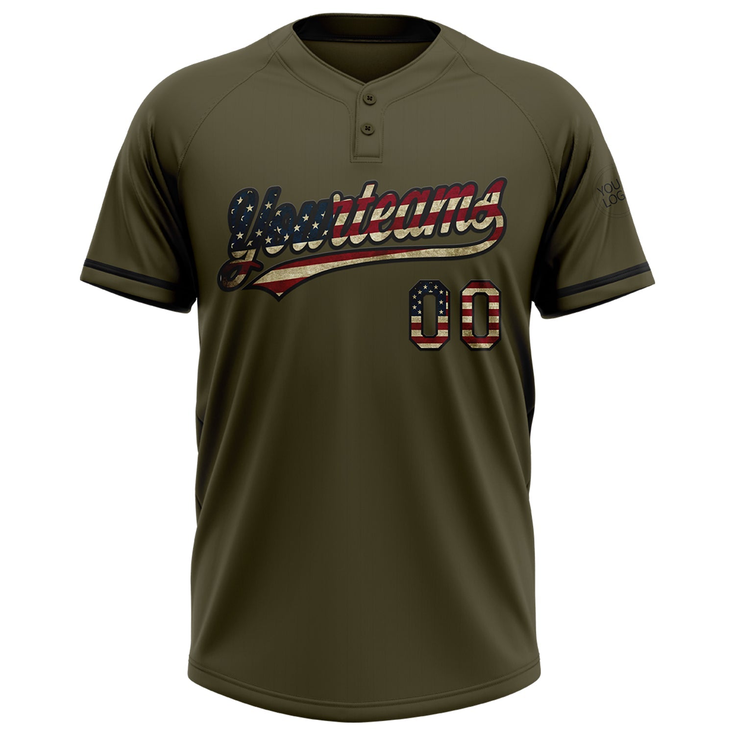 Custom Olive Vintage USA Flag-Black Salute To Service Two-Button Unisex Softball Jersey view 2