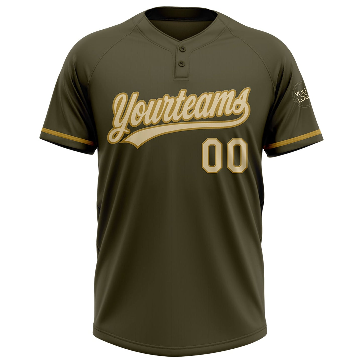 Custom Olive Cream-Old Gold Salute To Service Two-Button Unisex Softball Jersey view 2