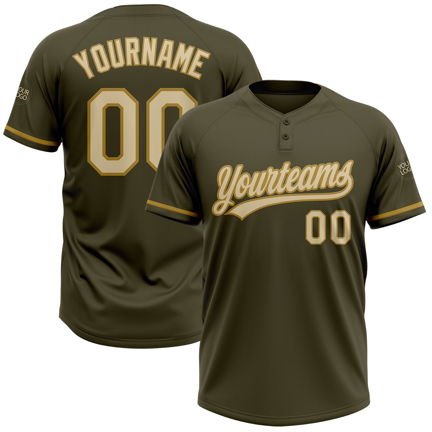 Custom Olive Cream-Old Gold Salute To Service Two-Button Unisex Softball Jersey - Main View