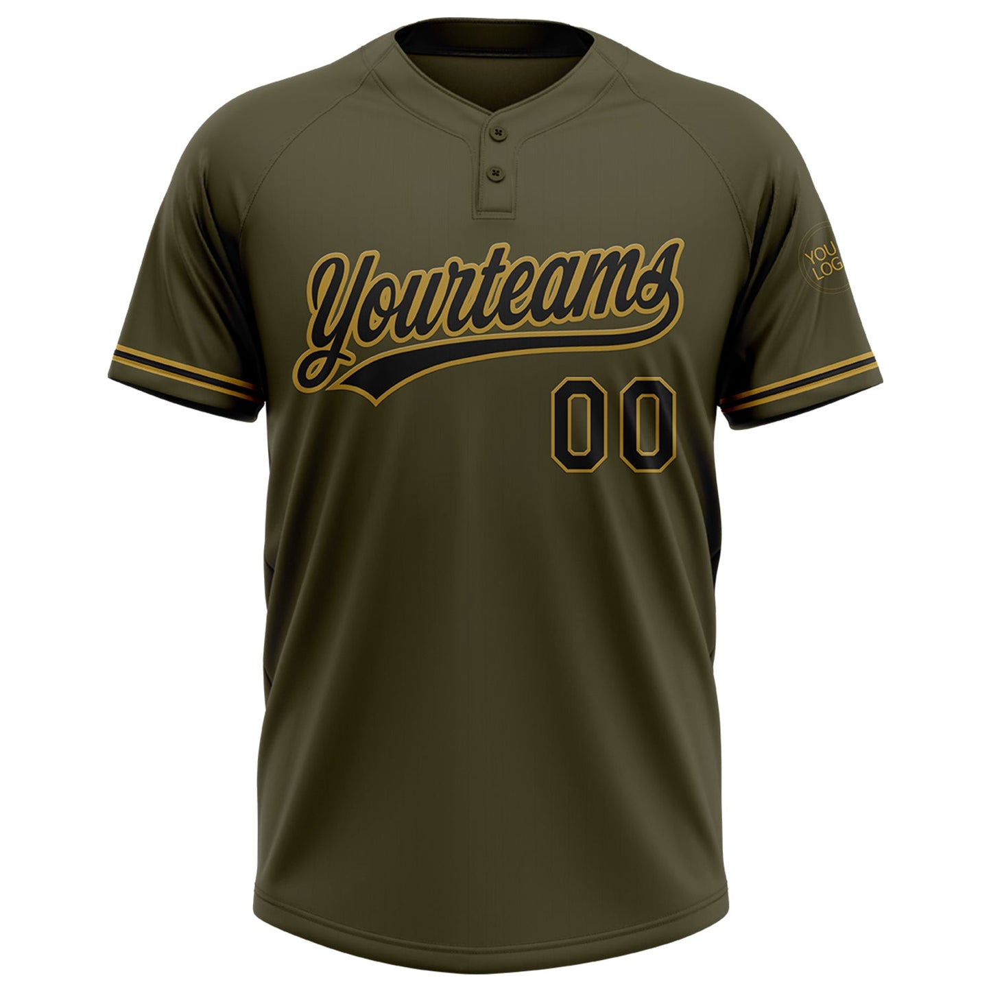 Custom Olive Black-Old Gold Salute To Service Two-Button Unisex Softball Jersey view 2