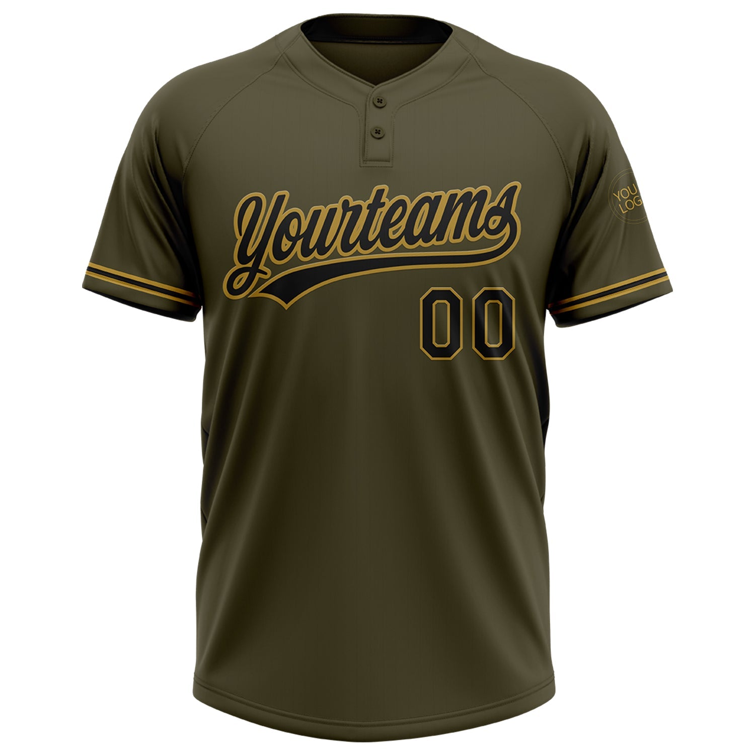 Custom Olive Black-Old Gold Salute To Service Two-Button Unisex Softball Jersey view 2