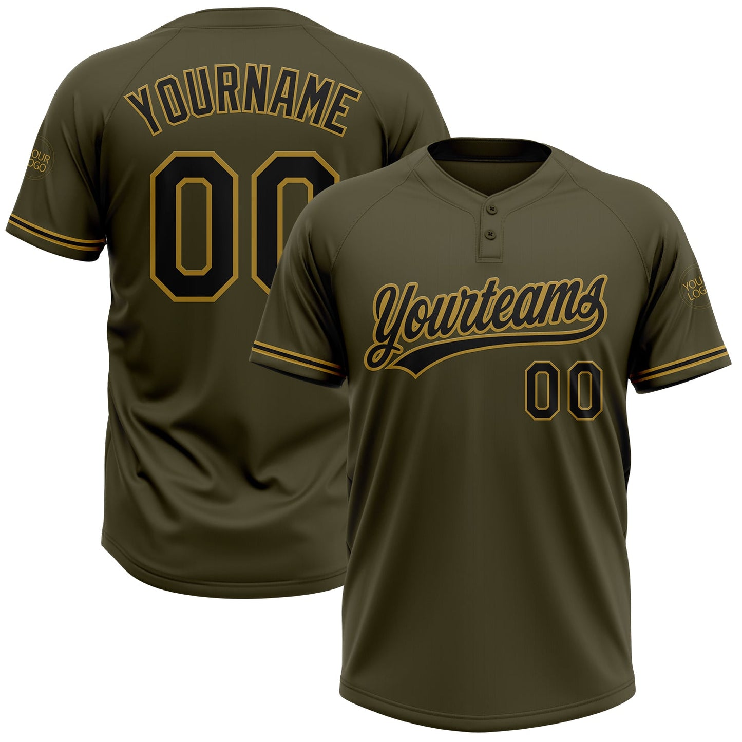 Custom Olive Black-Old Gold Salute To Service Two-Button Unisex Softball Jersey - Main View