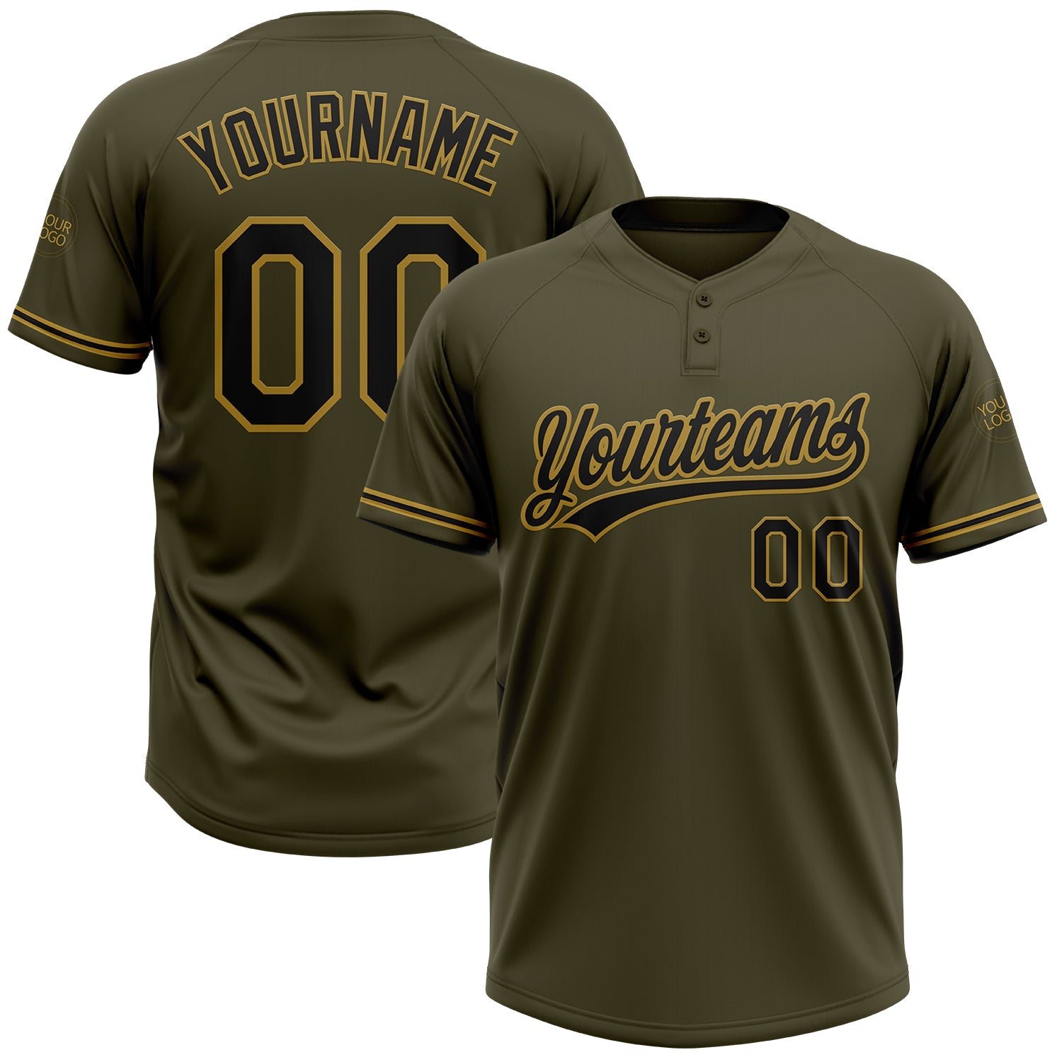 Custom Olive Black-Old Gold Salute To Service Two-Button Unisex Softball Jersey - Main View