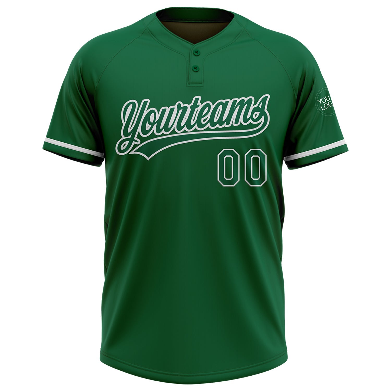 Custom Kelly Green White Two-Button Unisex Softball Jersey view 2