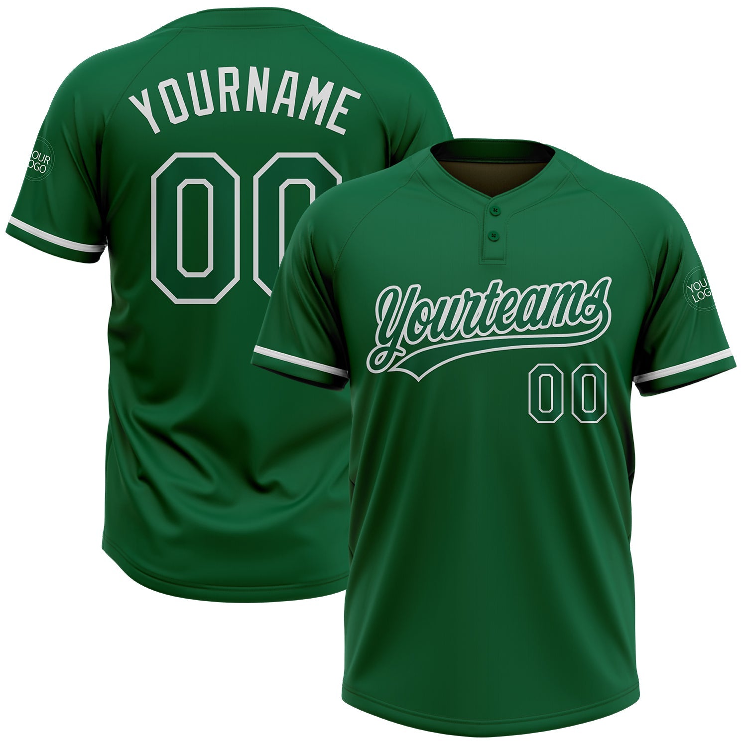 Custom Kelly Green White Two-Button Unisex Softball Jersey - Main View
