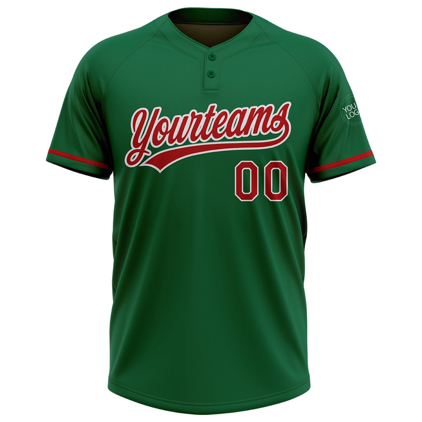Custom Kelly Green Red-White Two-Button Unisex Softball Jersey view 2