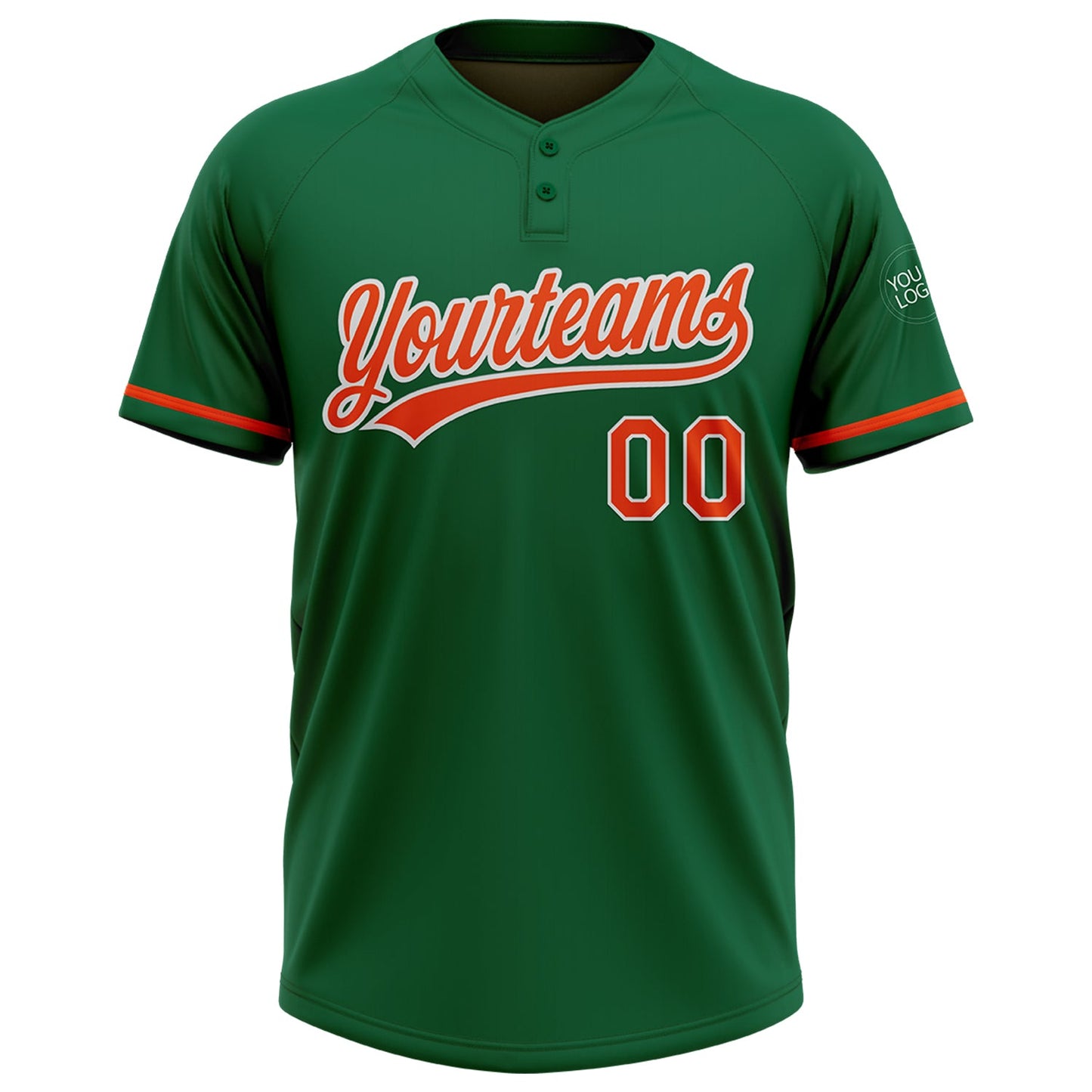 Custom Kelly Green Orange-White Two-Button Unisex Softball Jersey view 2