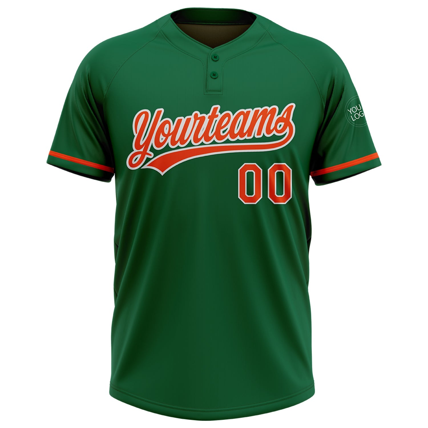 Custom Kelly Green Orange-White Two-Button Unisex Softball Jersey view 2
