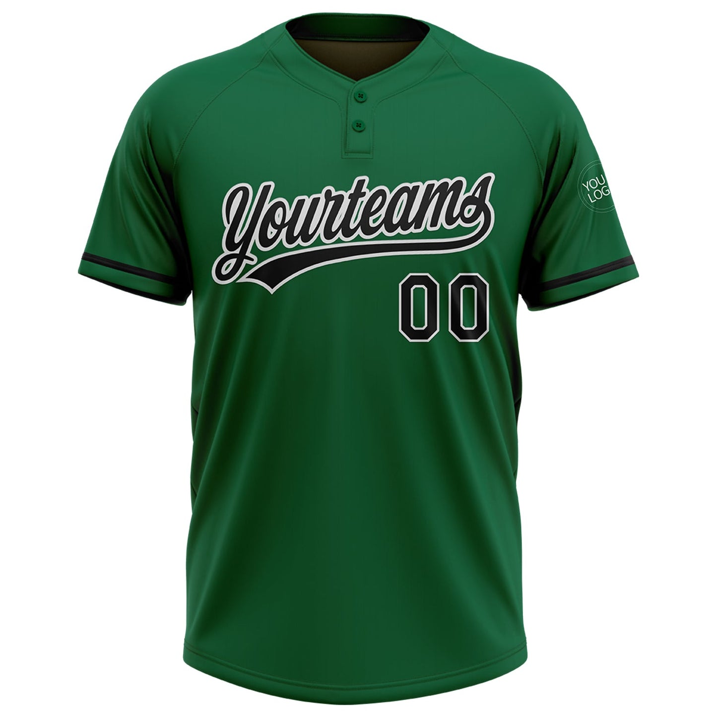 Custom Kelly Green Black-White Two-Button Unisex Softball Jersey view 2