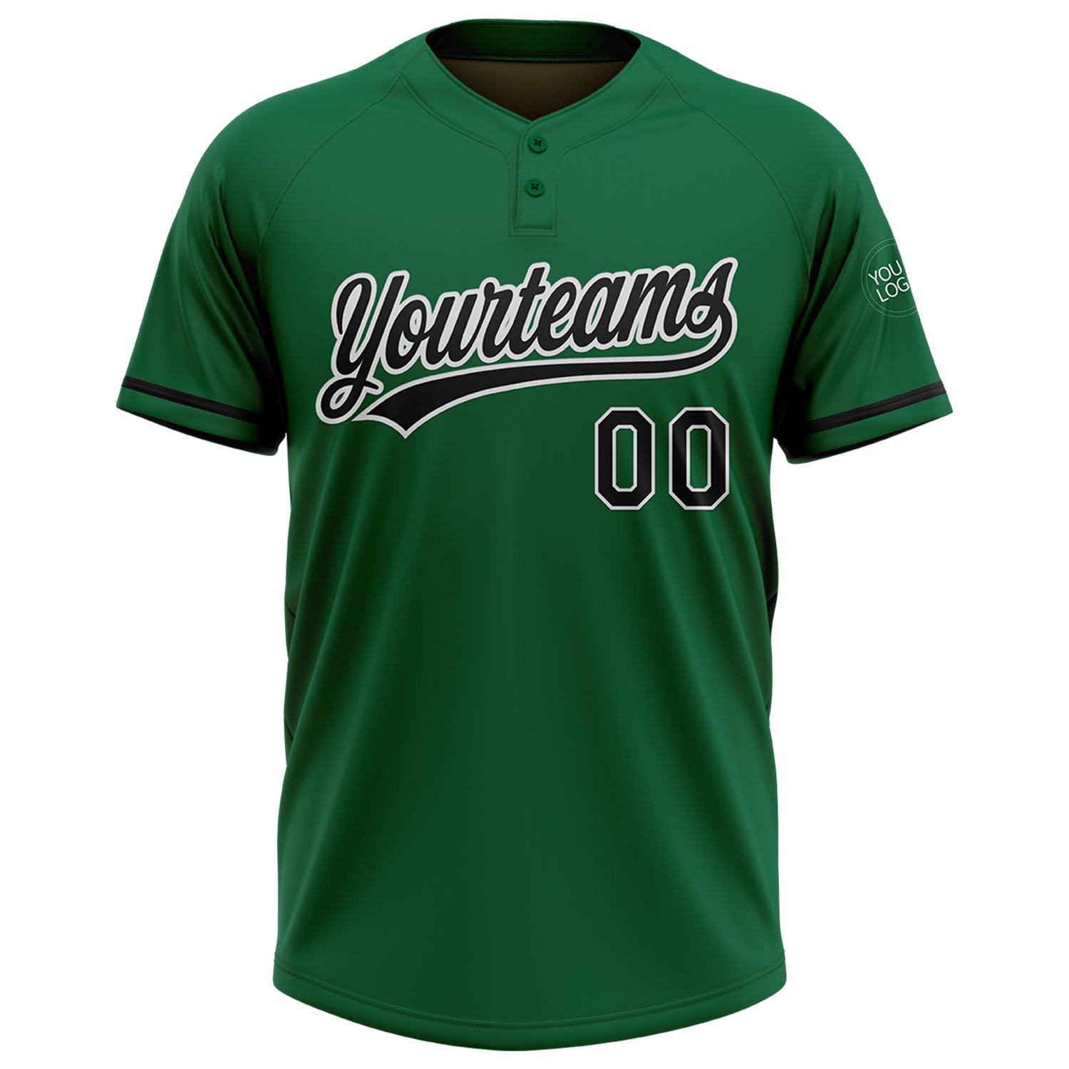 Custom Kelly Green Black-White Two-Button Unisex Softball Jersey view 2