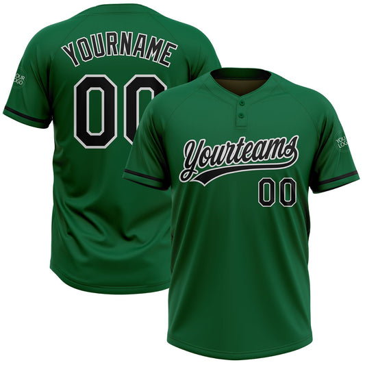 Custom Kelly Green Black-White Two-Button Unisex Softball Jersey - Main View