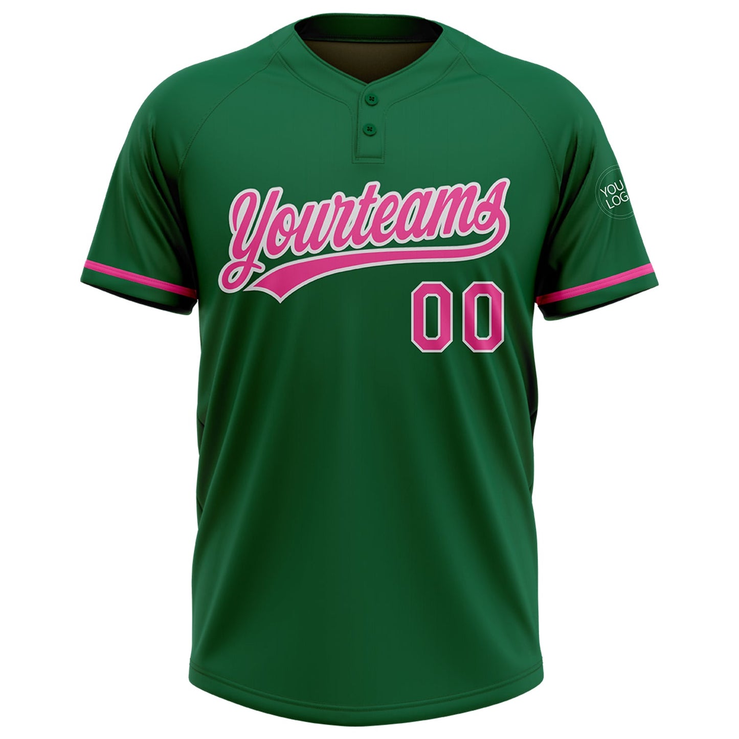 Custom Kelly Green Pink-White Two-Button Unisex Softball Jersey view 2