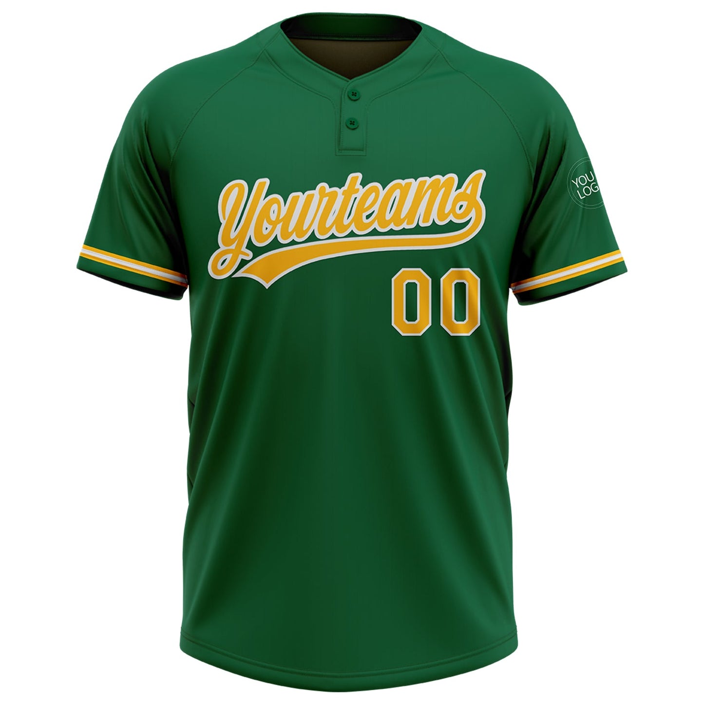 Custom Kelly Green Gold-White Two-Button Unisex Softball Jersey view 2