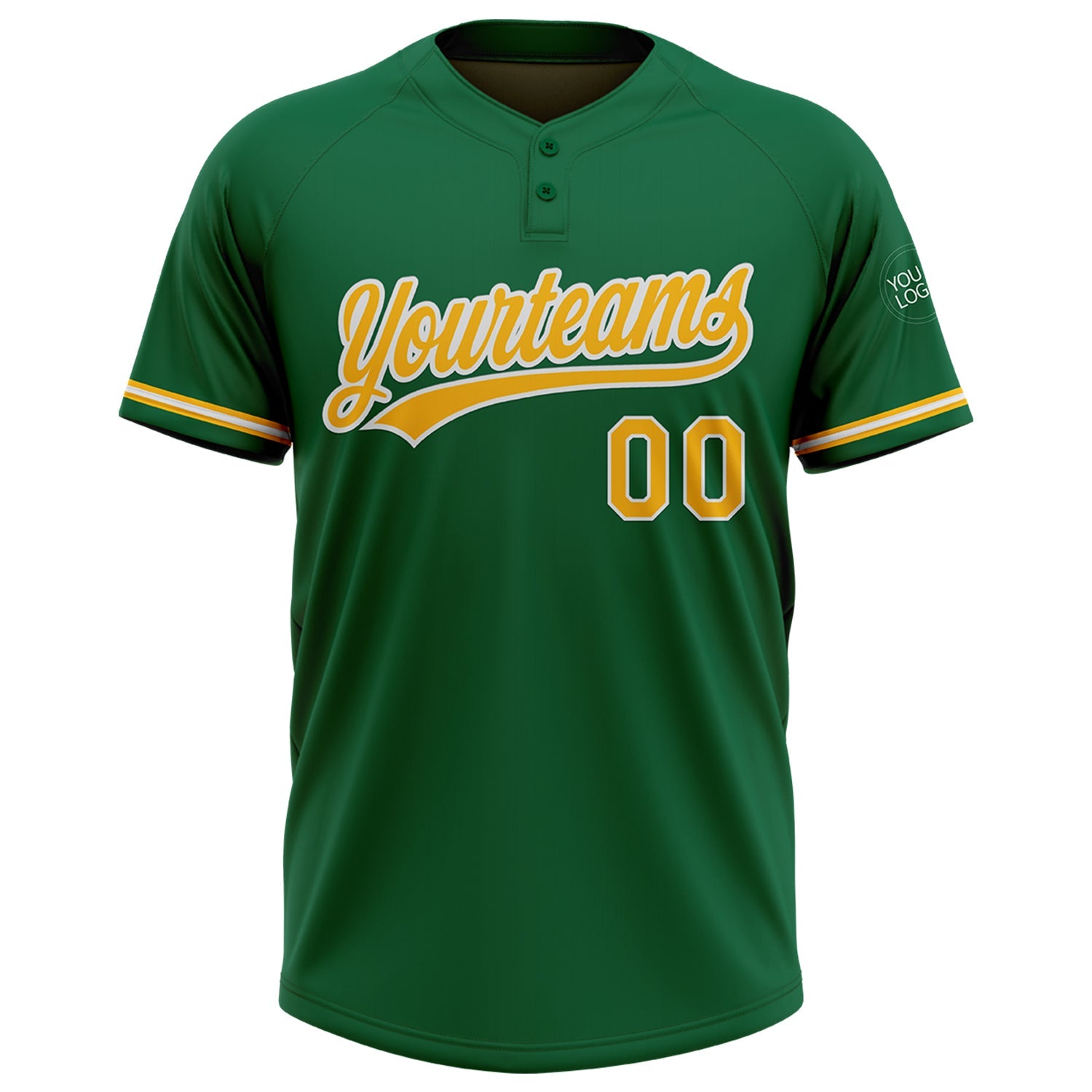 Custom Kelly Green Gold-White Two-Button Unisex Softball Jersey view 2
