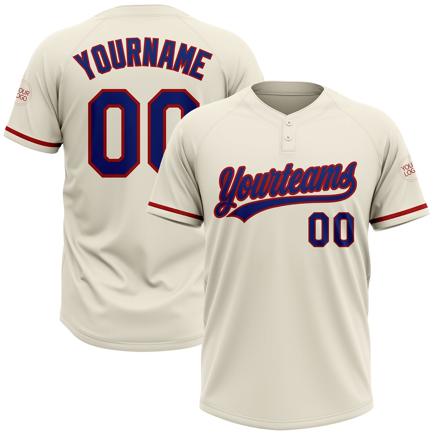 Custom Cream Royal-Red Two-Button Unisex Softball Jersey - Main View
