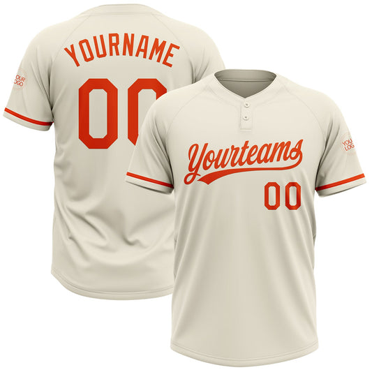 Custom Cream Orange Two-Button Unisex Softball Jersey - Main View