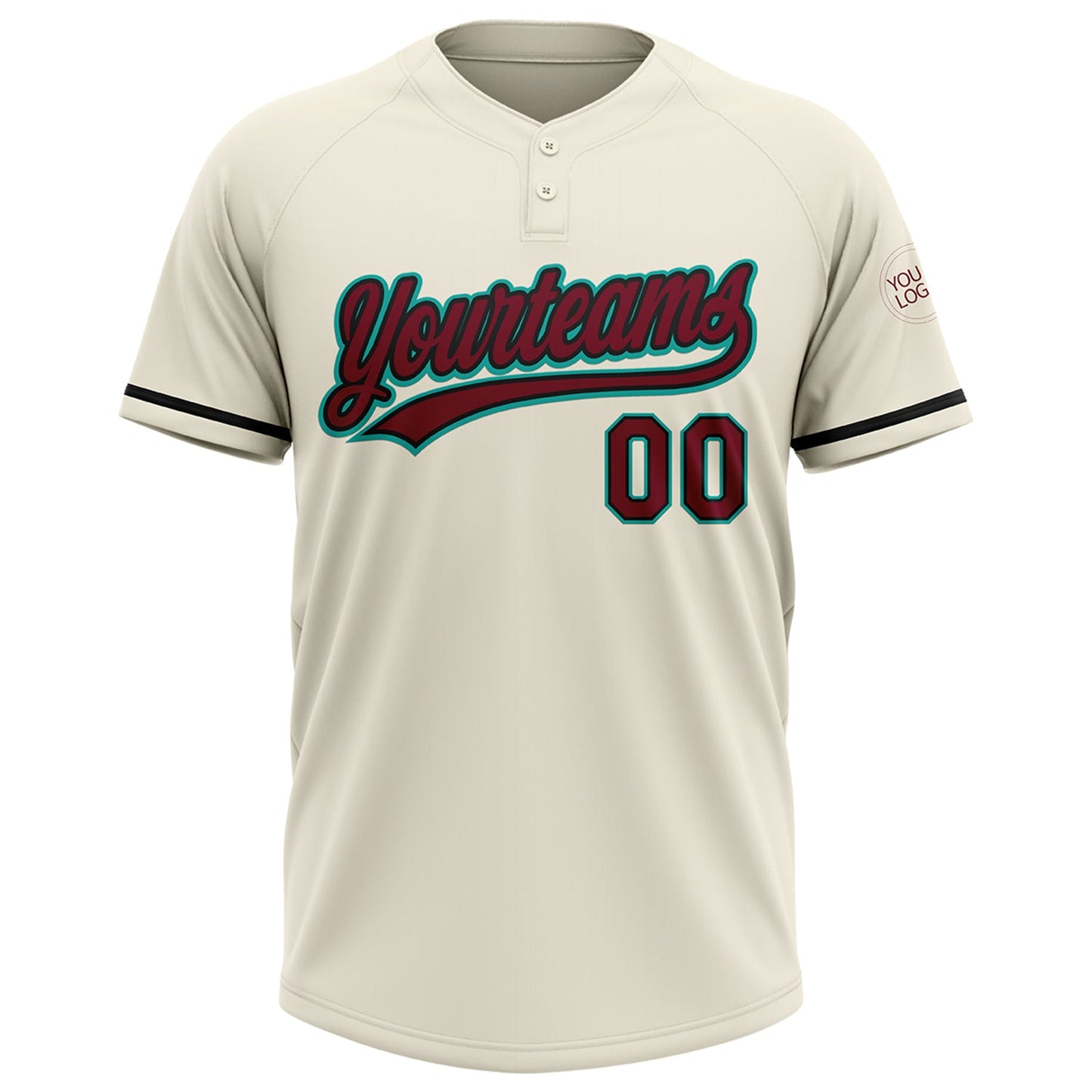 Custom Cream Crimson Black-Aqua Two-Button Unisex Softball Jersey view 2