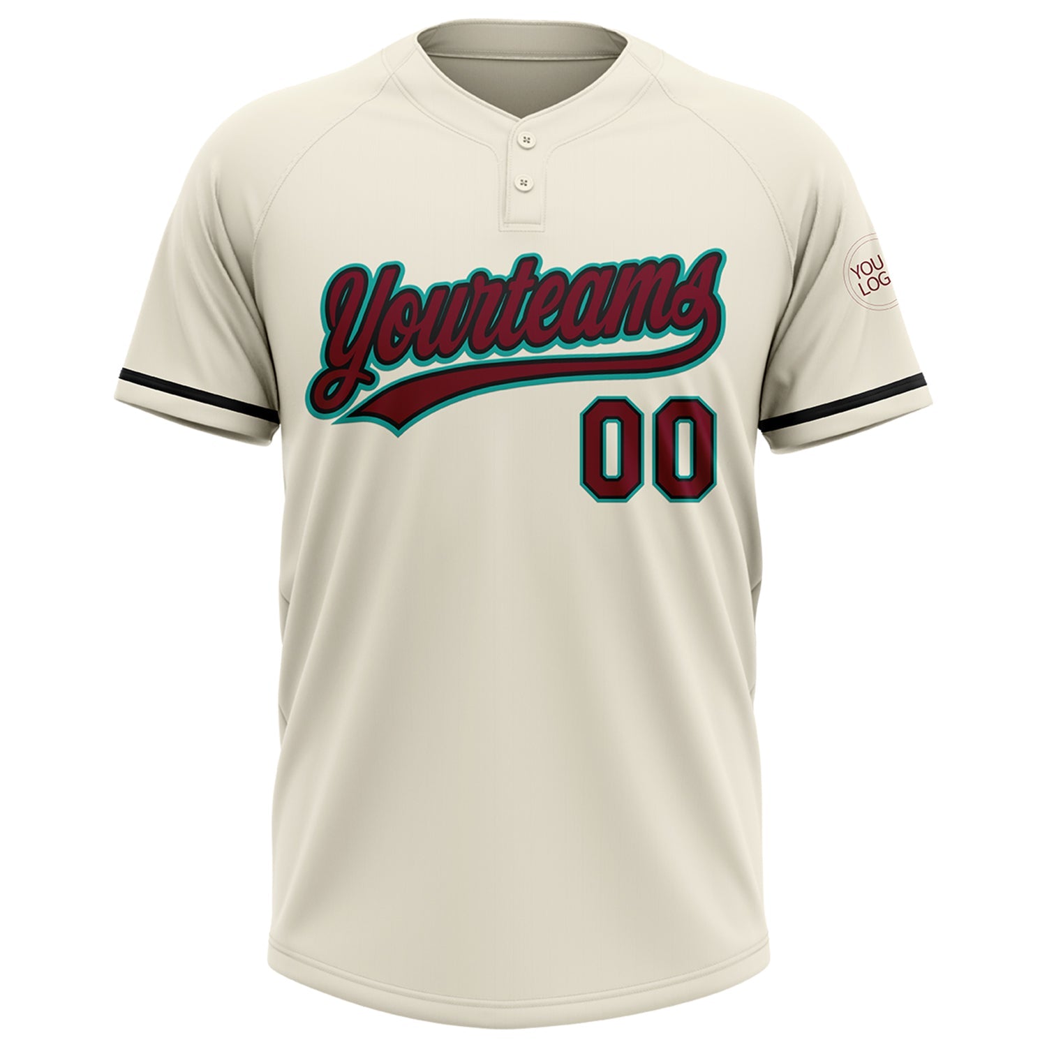 Custom Cream Crimson Black-Aqua Two-Button Unisex Softball Jersey view 2