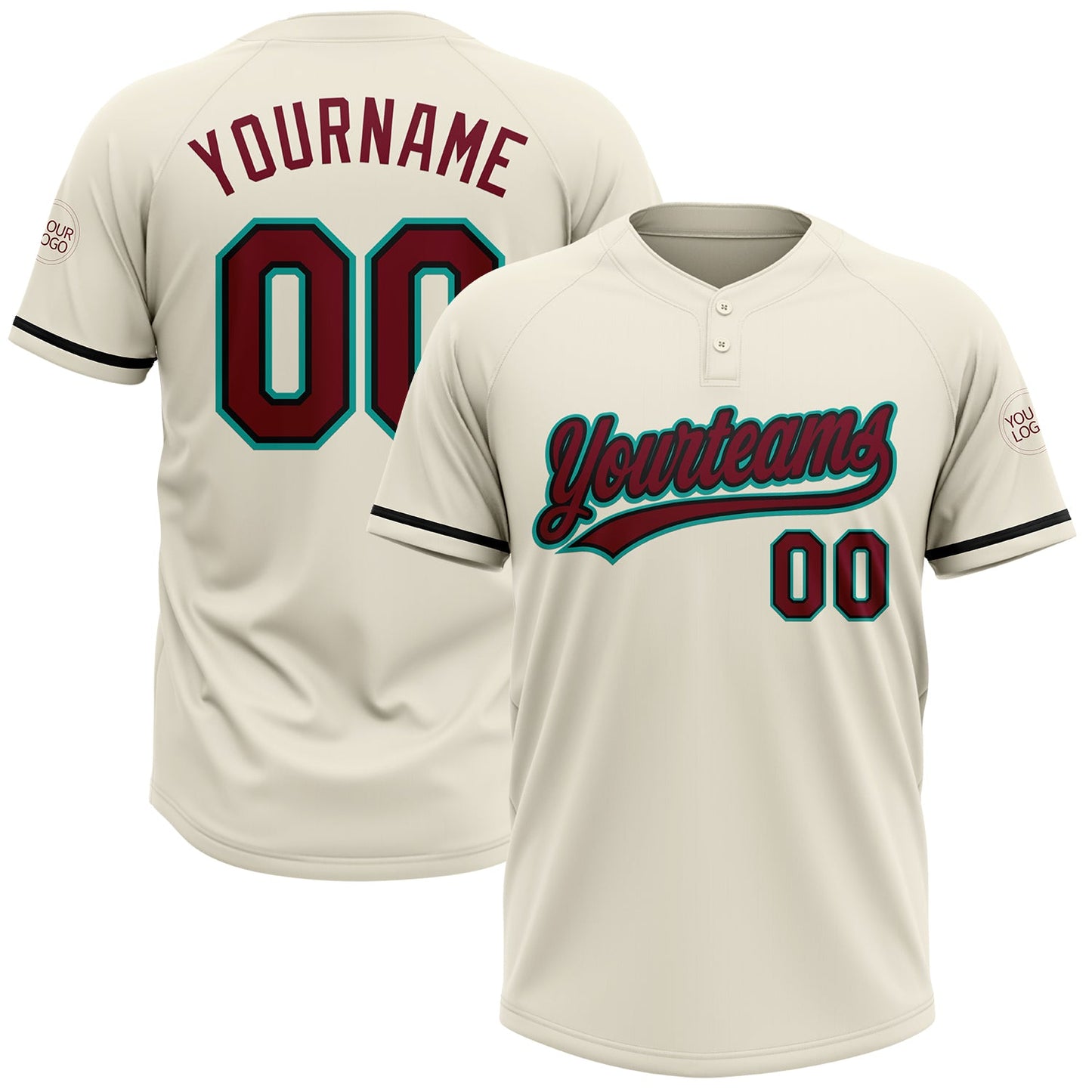 Custom Cream Crimson Black-Aqua Two-Button Unisex Softball Jersey - Main View