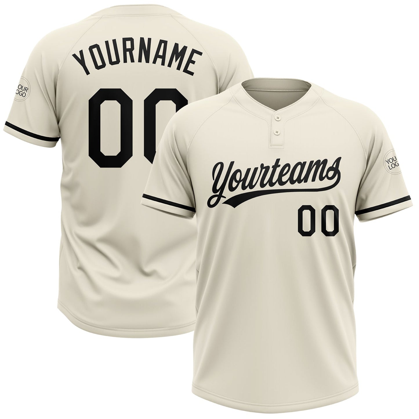 Custom Cream Black Two-Button Unisex Softball Jersey - Main View