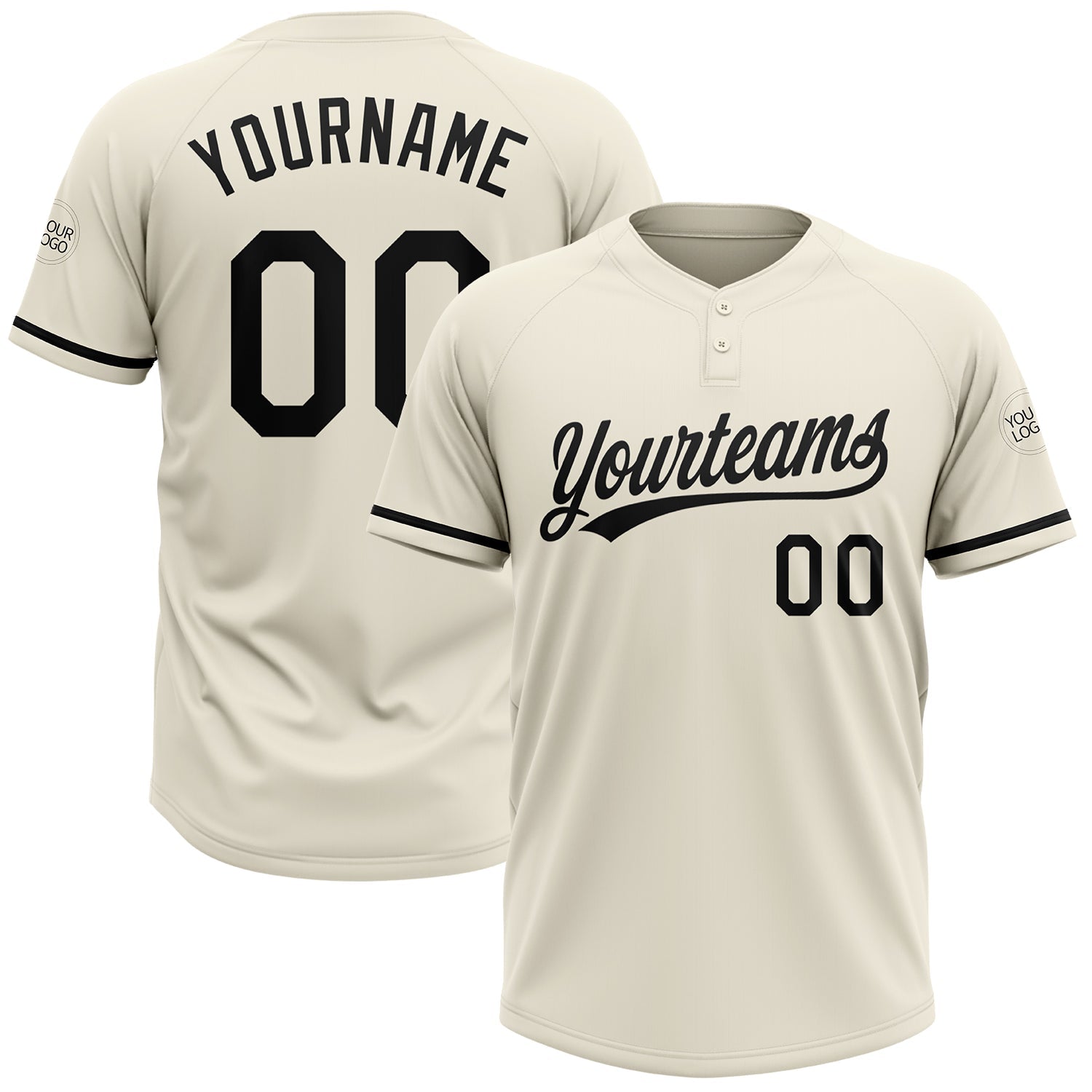 Custom Cream Black Two-Button Unisex Softball Jersey - Main View
