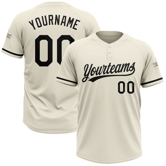 Custom Cream Black Two-Button Unisex Softball Jersey - Main View