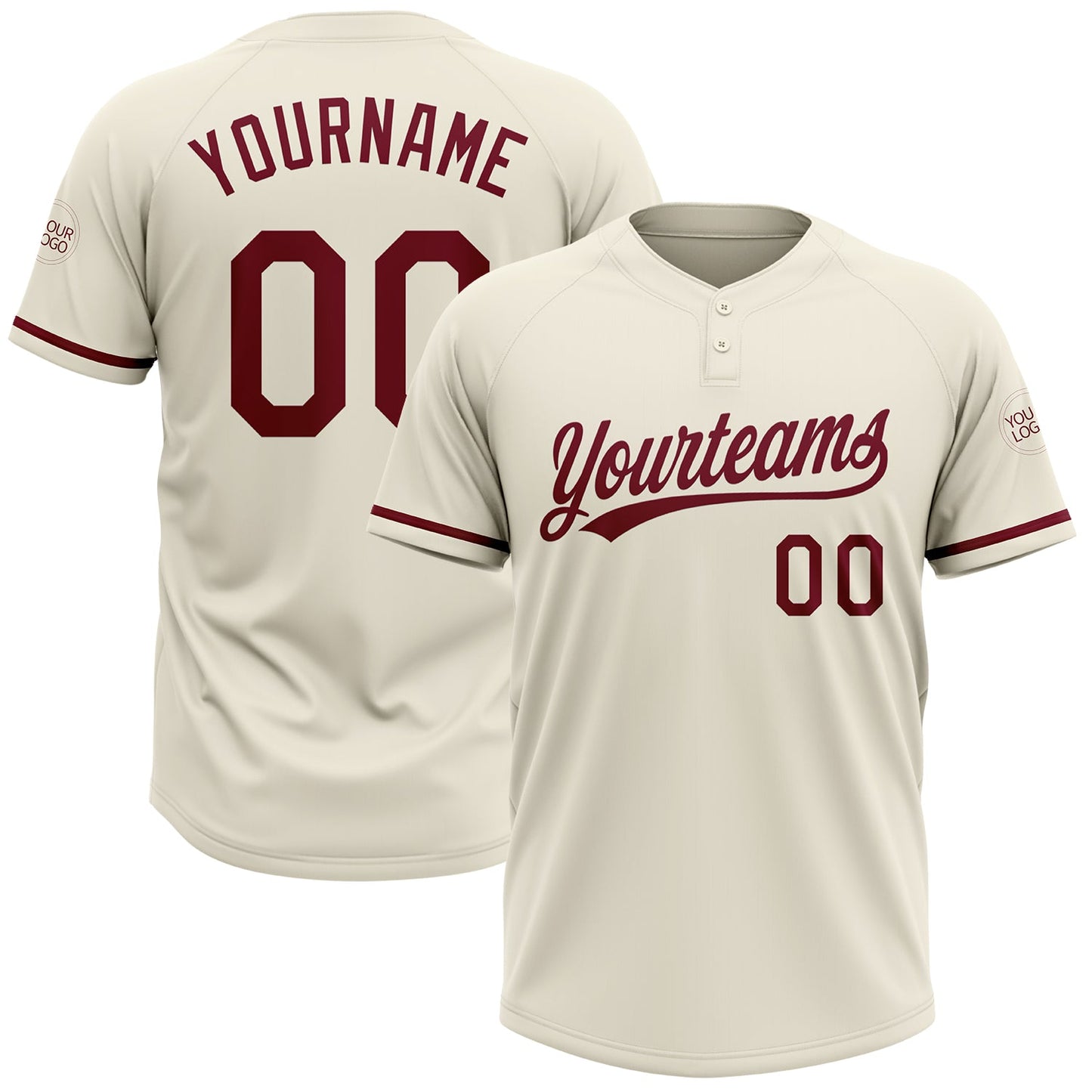 Custom Cream Crimson Two-Button Unisex Softball Jersey - Main View