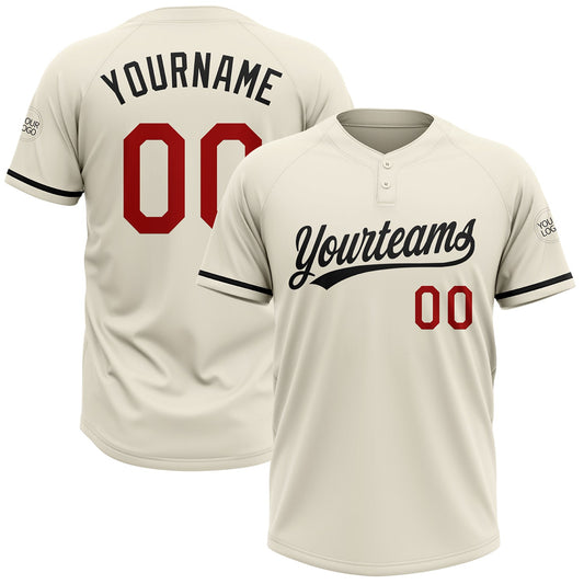 Custom Cream Red-Black Two-Button Unisex Softball Jersey - Main View
