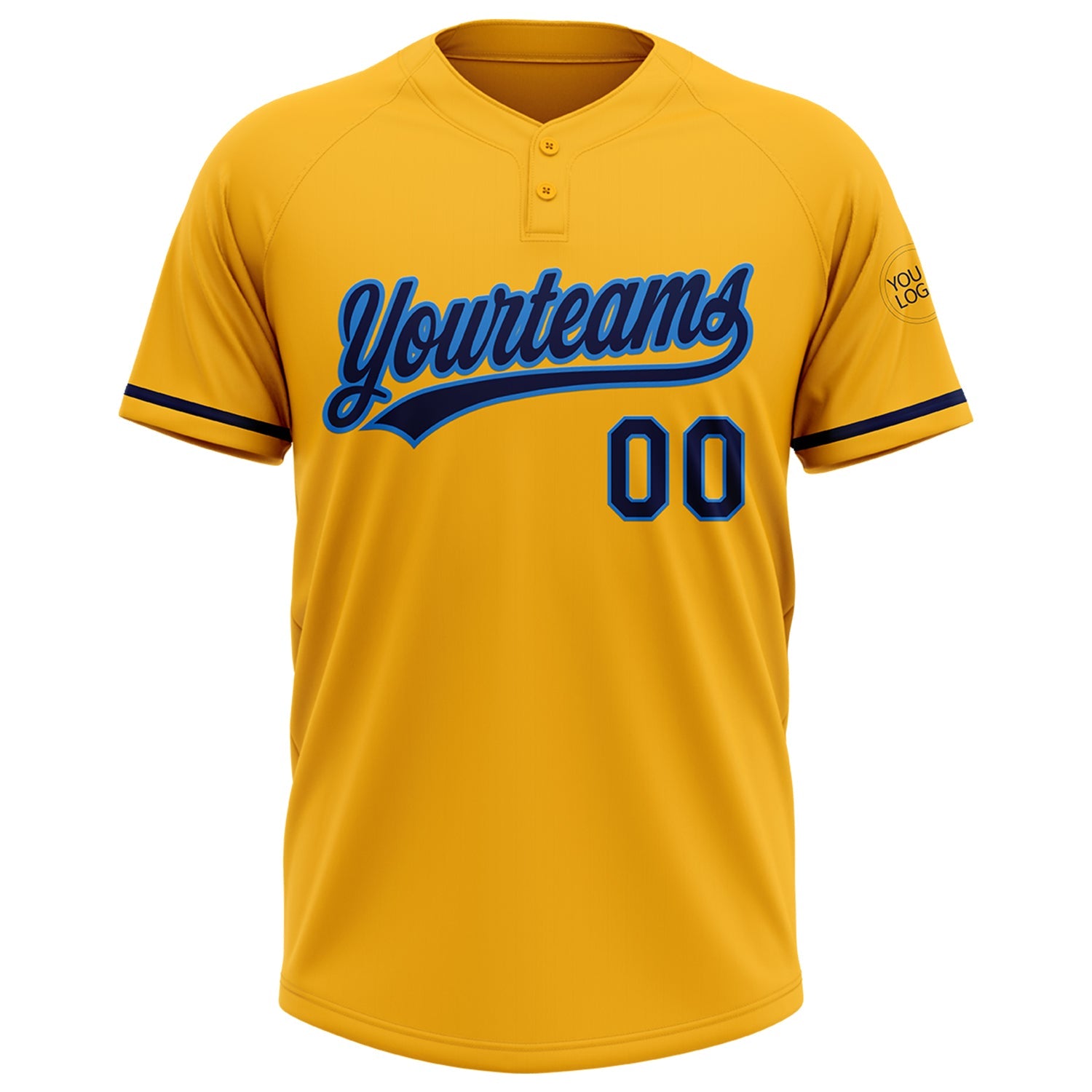 Custom Gold Navy-Electric Blue Two-Button Unisex Softball Jersey view 2