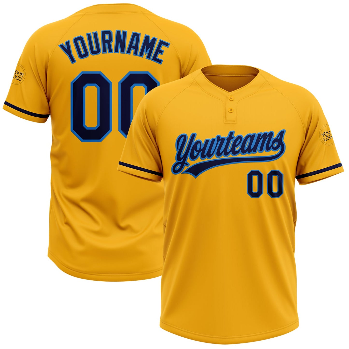 Custom Gold Navy-Electric Blue Two-Button Unisex Softball Jersey - Main View
