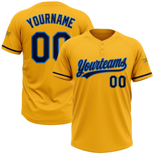 Custom Gold Navy-Electric Blue Two-Button Unisex Softball Jersey - Main View