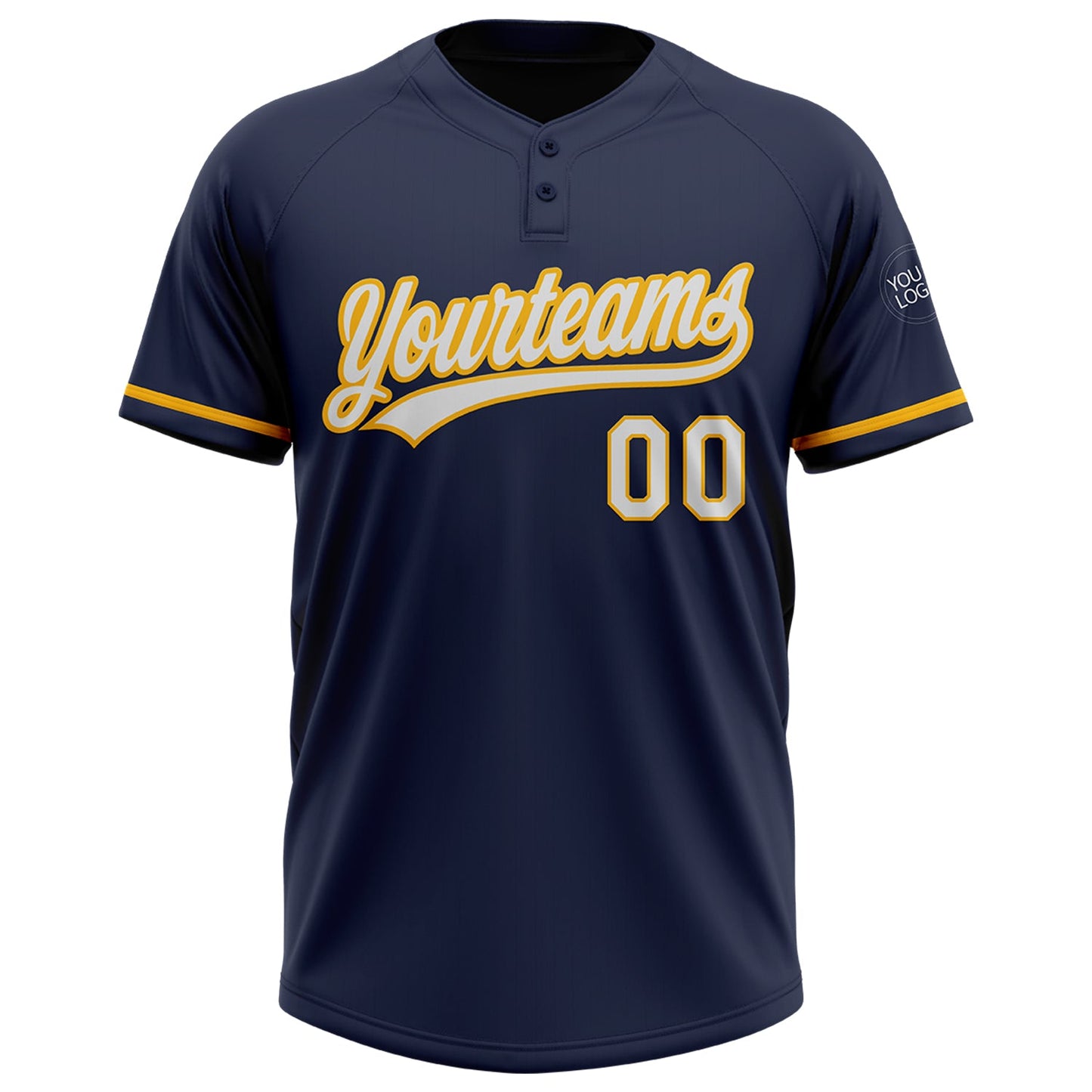 Custom Navy White-Gold Two-Button Unisex Softball Jersey view 2