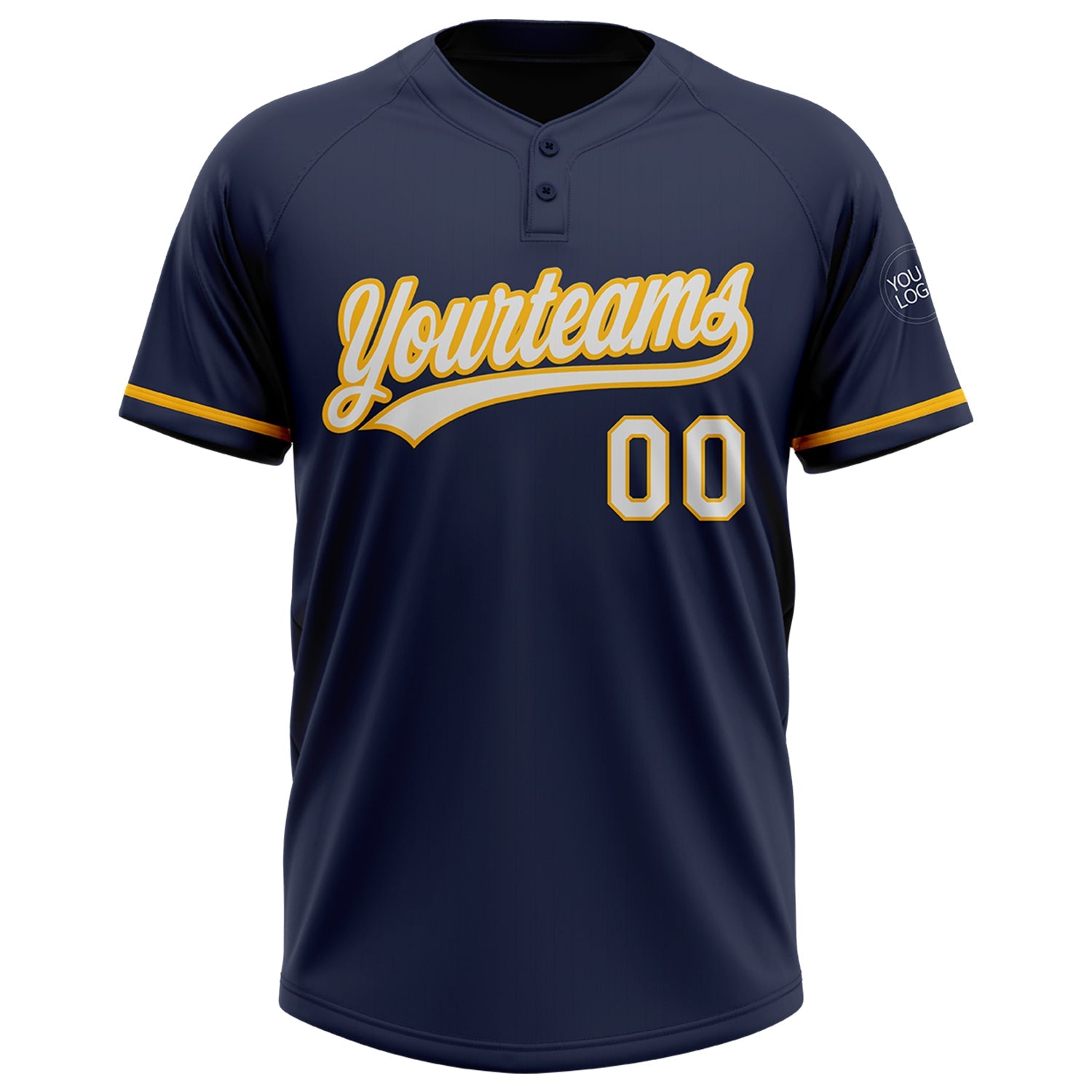 Custom Navy White-Gold Two-Button Unisex Softball Jersey view 2