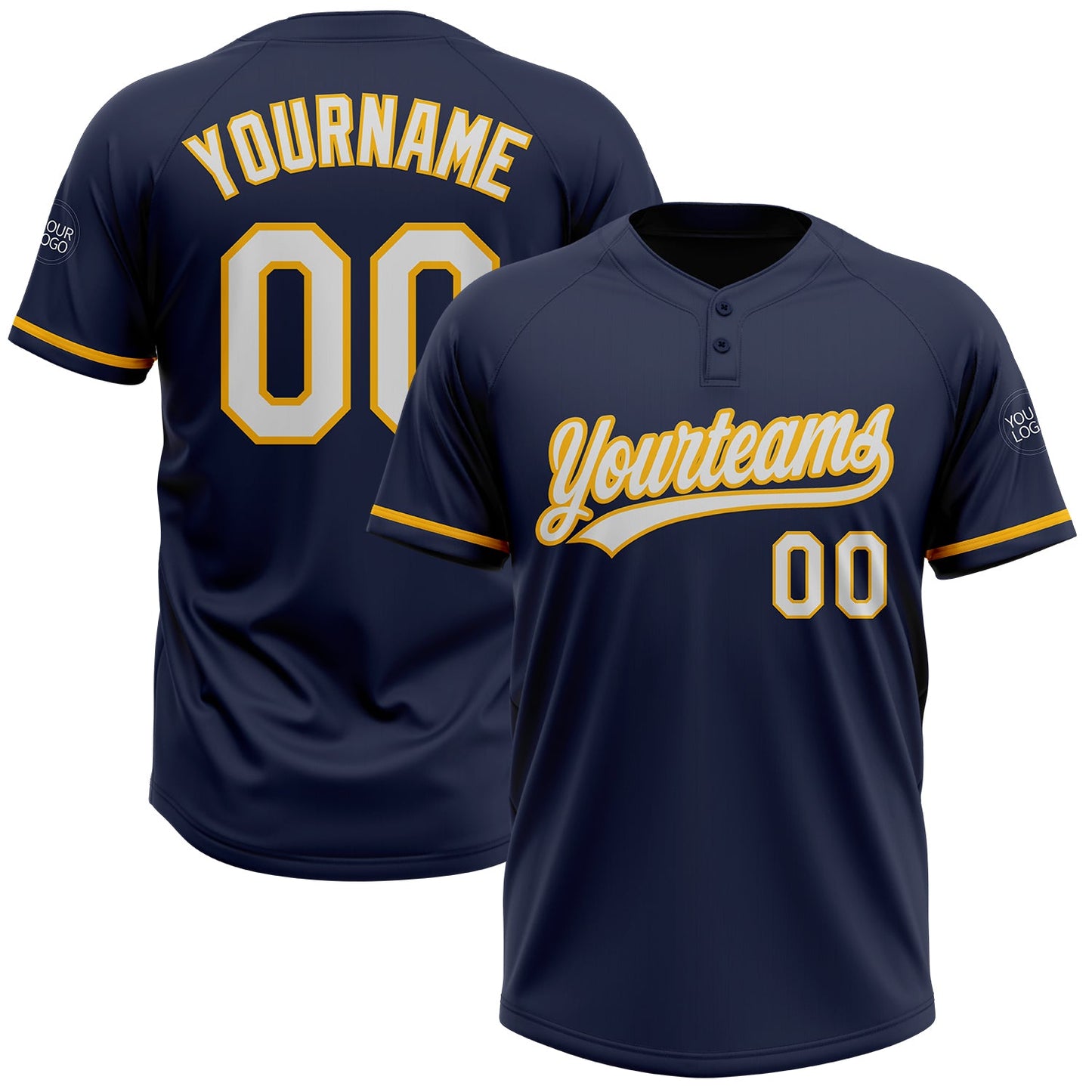 Custom Navy White-Gold Two-Button Unisex Softball Jersey - Main View