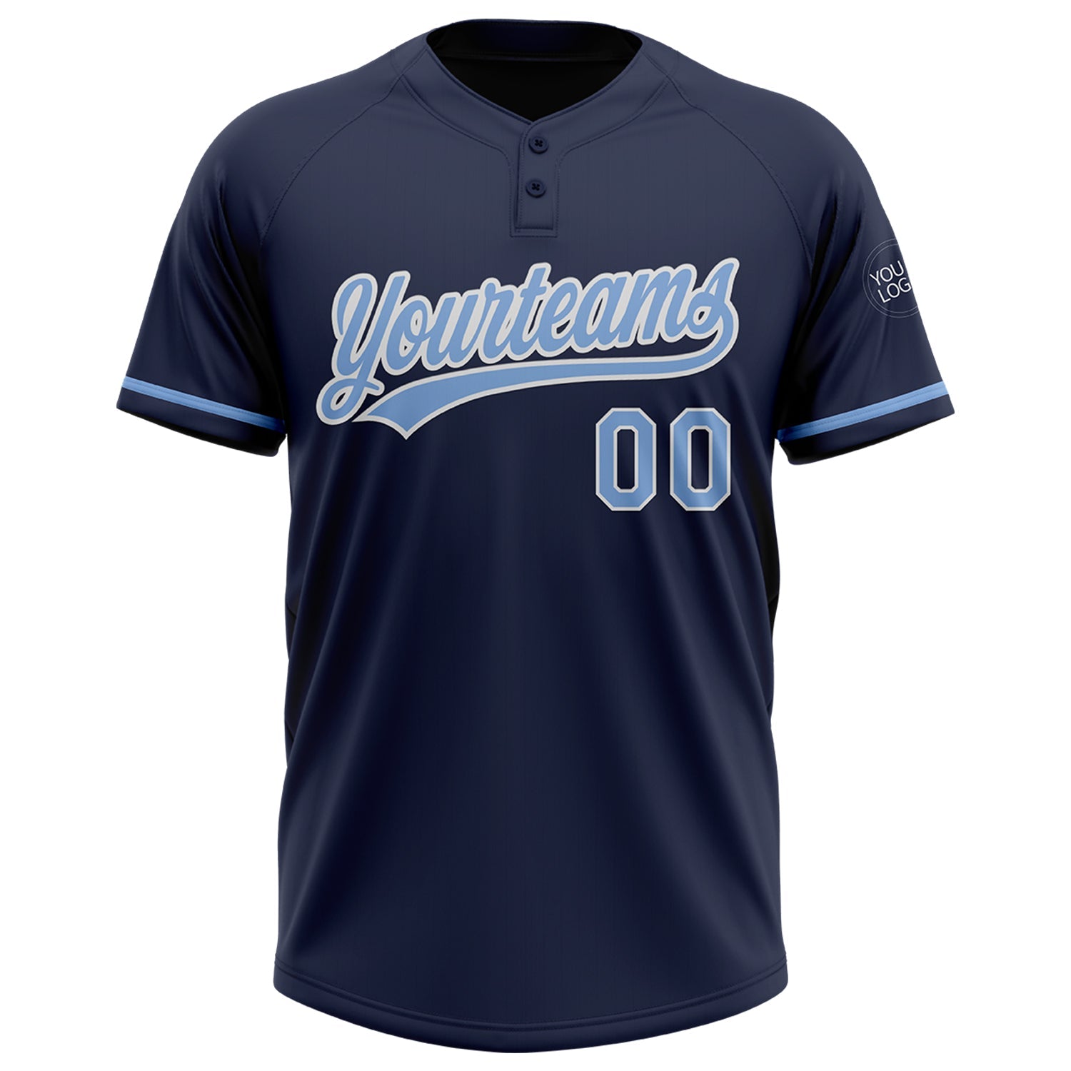 Custom Navy Light Blue-White Two-Button Unisex Softball Jersey view 2