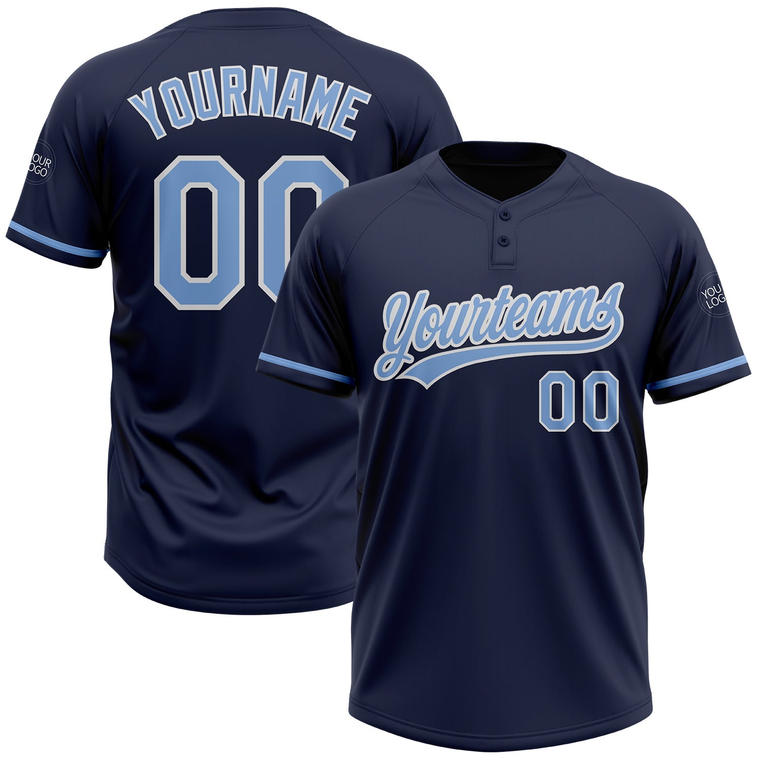 Custom Navy Light Blue-White Two-Button Unisex Softball Jersey - Main View