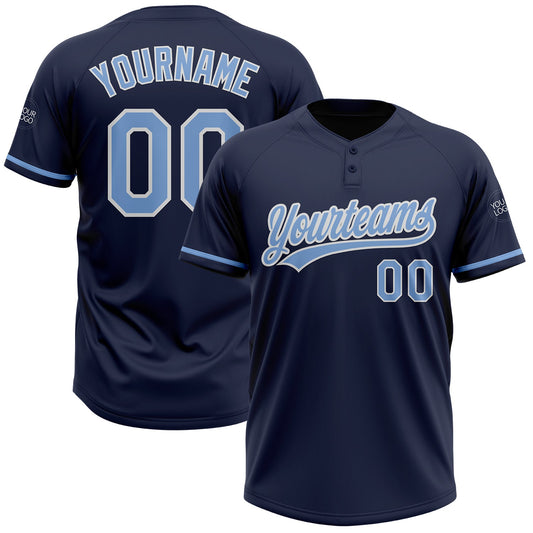 Custom Navy Light Blue-White Two-Button Unisex Softball Jersey - Main View