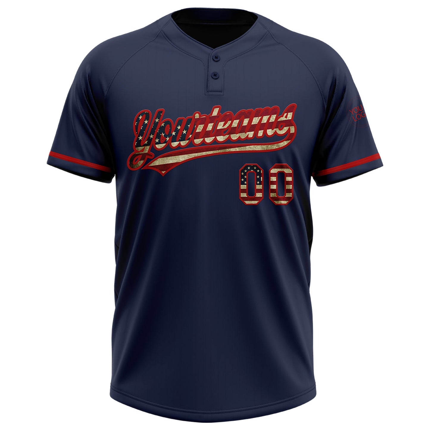 Custom Navy Vintage USA Flag-Red Two-Button Unisex Softball Jersey view 2