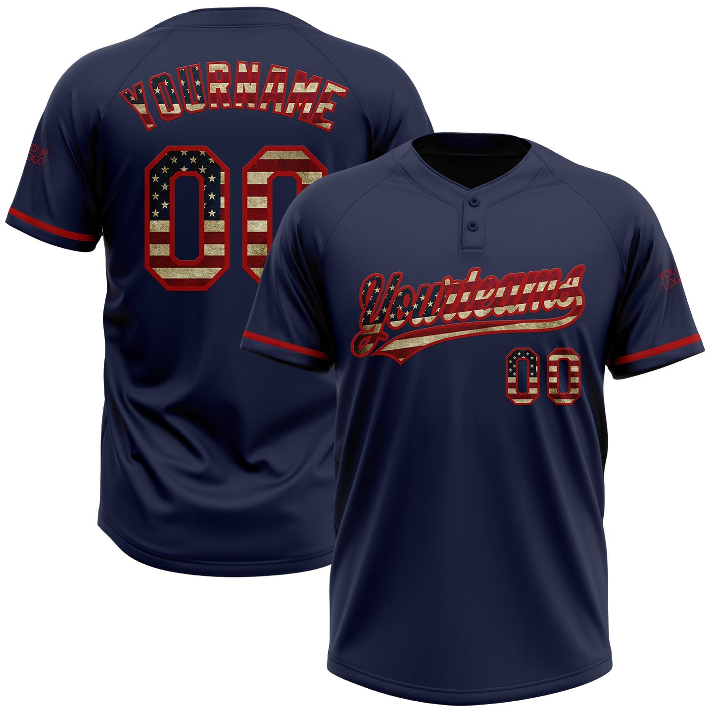 Custom Navy Vintage USA Flag-Red Two-Button Unisex Softball Jersey - Main View