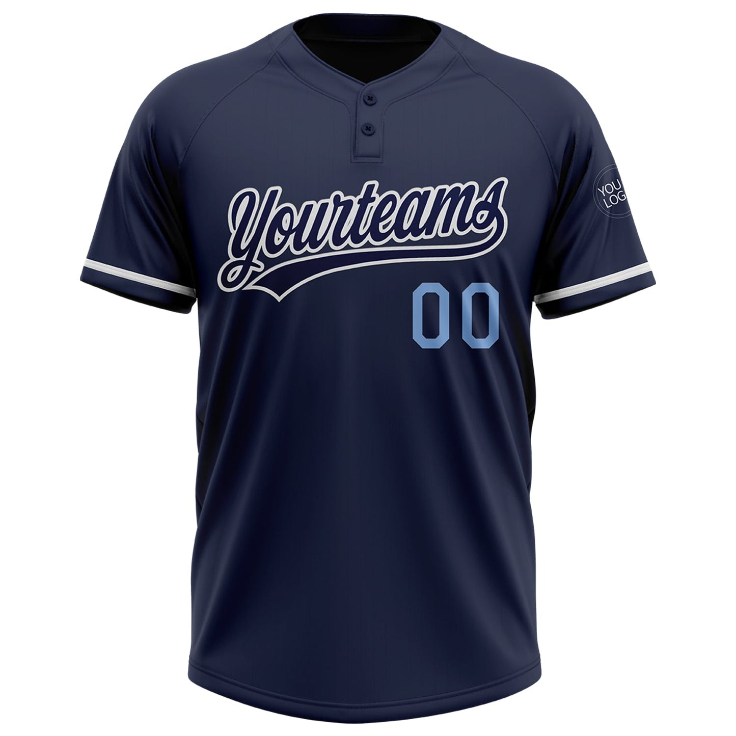 Custom Navy Light Blue-White Two-Button Unisex Softball Jersey view 2