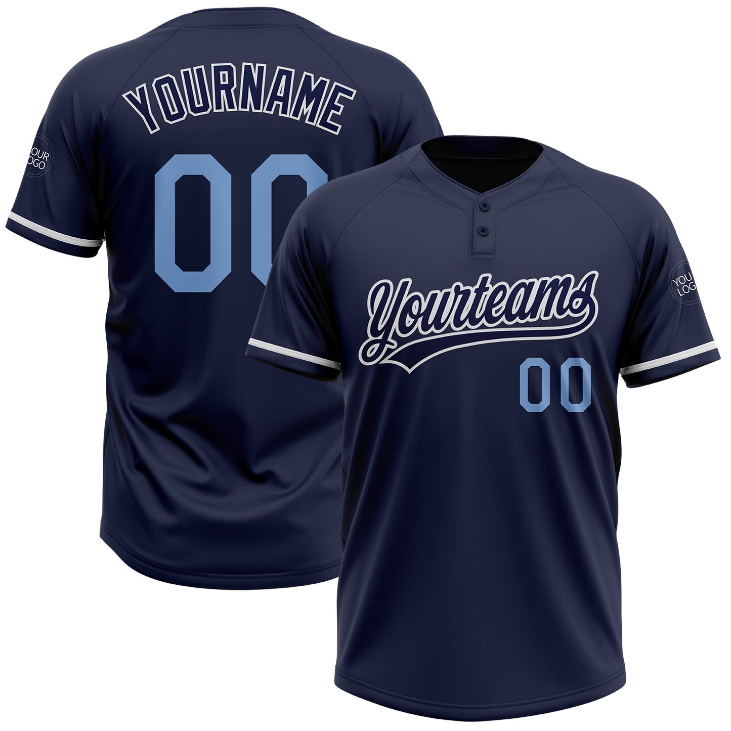 Custom Navy Light Blue-White Two-Button Unisex Softball Jersey - Main View